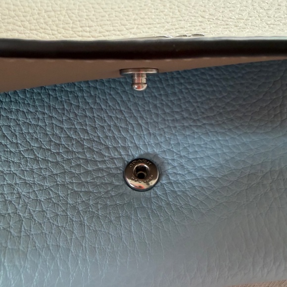 Coach Colorblock Slim Trifold Leather Snap Wallet in Chalk/Waterfall - Picture 13 of 14